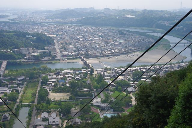 ロープウェイから錦帯橋を眺める