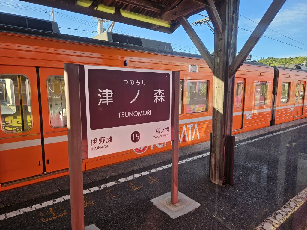 ばたでん車窓・津ノ森駅と対向電車