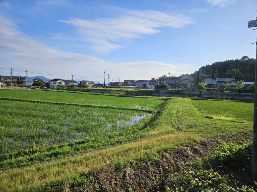 ばたでん車窓・一畑口駅前のカーブの左側の田園