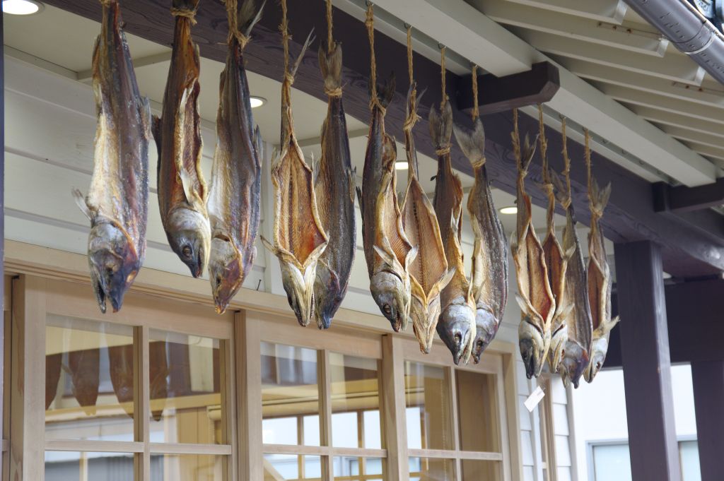 越後村上町屋通り・干されている鮭