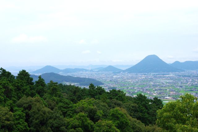 良く見ると瀬戸大橋も見える。讃岐富士の飯野山がきれいな形をしている。