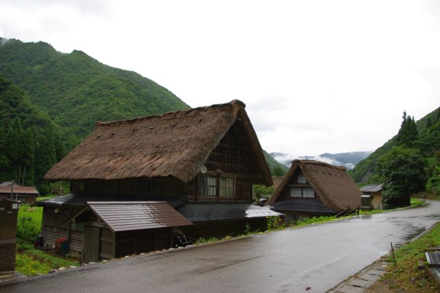 山間に並ぶ合掌造り。