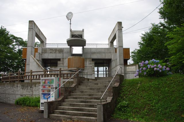 サロマ湖畔の高台にあるピラオロ展望台。横にアジサイが咲いていました。周囲は森で静か。