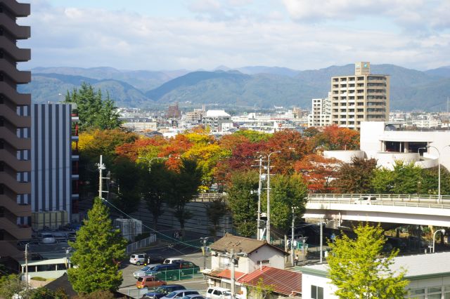 福島駅では鮮やかな紅葉が見られました。