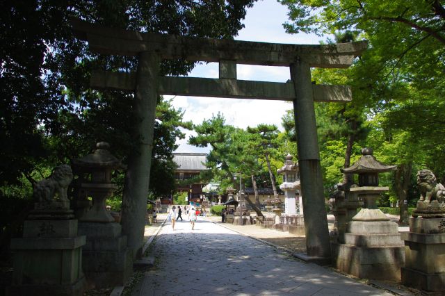 ２番目の鳥居。境内には子連れの家族が多いです。