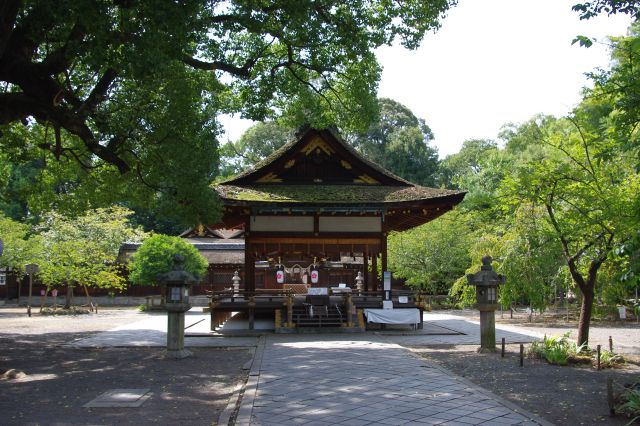 緑に囲われた広場の中央に拝殿。静かな中のセミや葉をゆする風の音は心地よく落ち着きます。