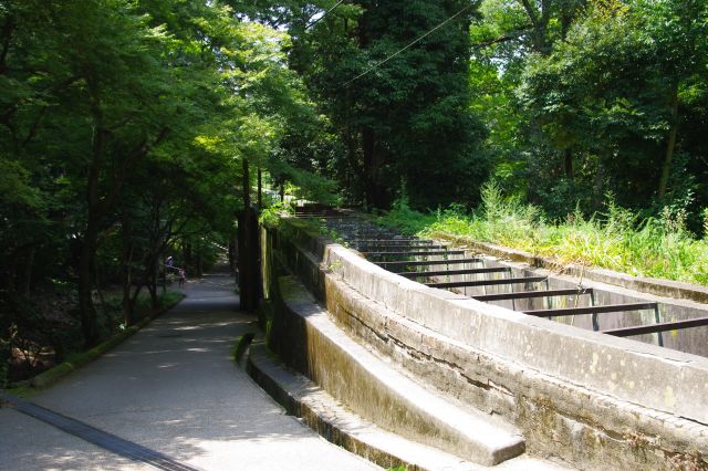 今度は反対側（下流型）へと水路閣から坂を上る。周囲は緑豊か。