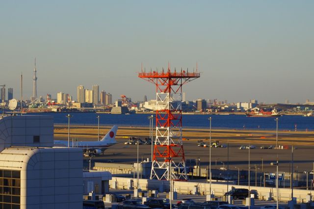 お台場南方面をズーム。港湾地区・埋立地、奥にはスカイツリーも顔を出しています。