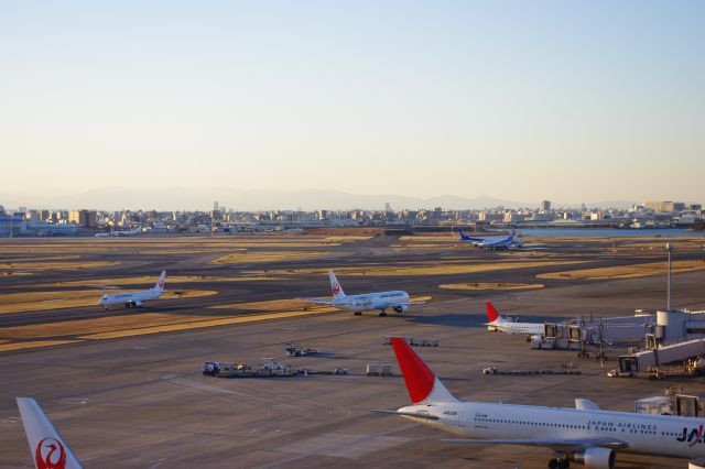 陽が徐々に落ちてゆく。滑走路には飛行機が増えてきた。