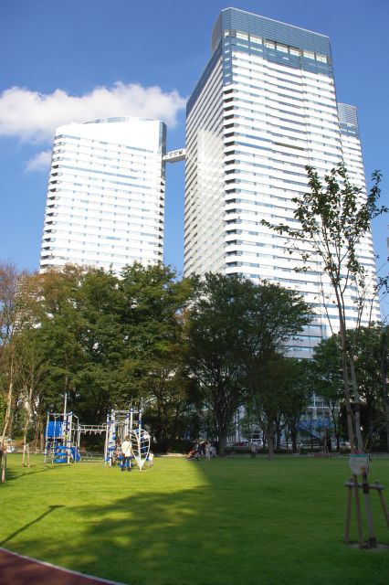 芝生もある新しくきれいな公園。