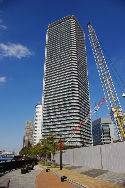 さきほどの超高層マンションと、その横では大きな区画が建設中。