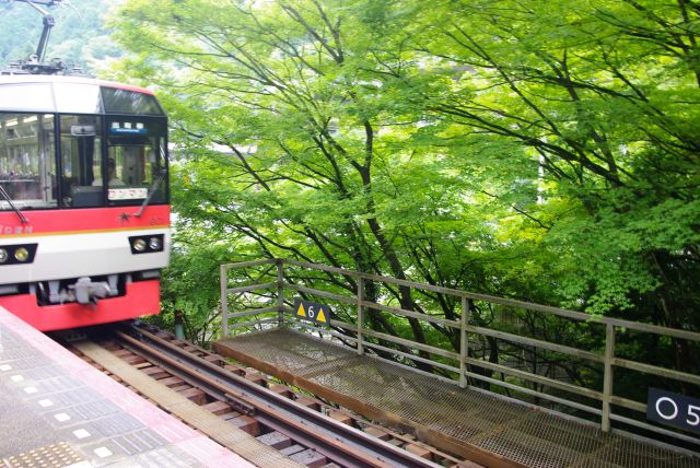 単一ホームの駅は人であふれる。出町柳行きの展望列車が着ました。