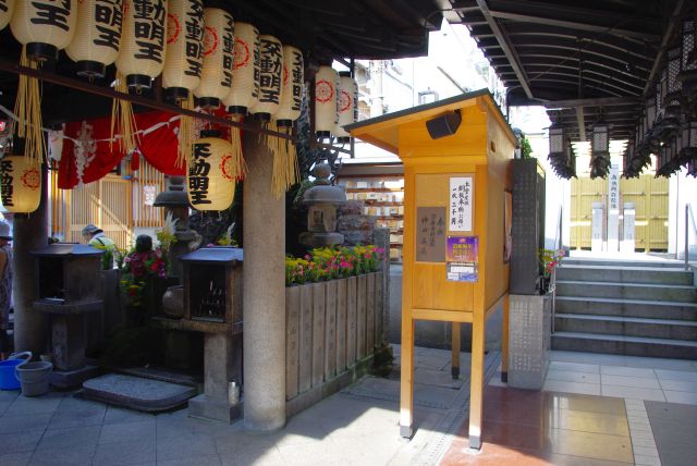 法善寺前。お寺では俳句を発表するイベントで人が集まる。