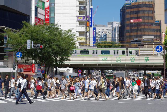 高密度の人がそれぞれの目的地へと渡る。