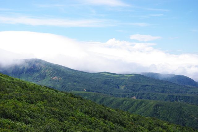 柔らかそうな雲が山を覆う。