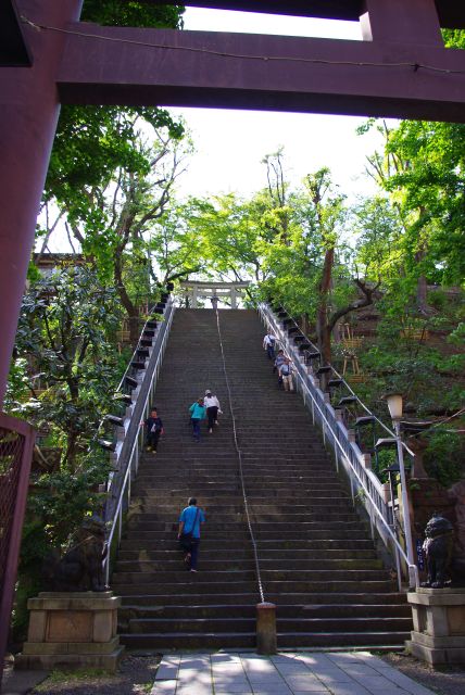 近づくとかなりの急階段！みんなゆっくり上り下り。