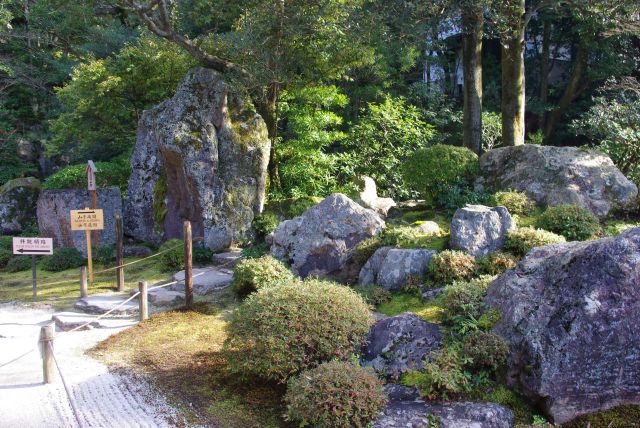 大方丈と斜面の間に庭園が続きます。