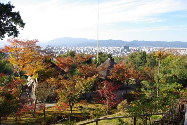 紅葉に覆われた時雨亭、傘亭も美しい。