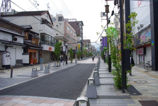 朝なので人が少ないが春日大社まで続く主要な商店街。