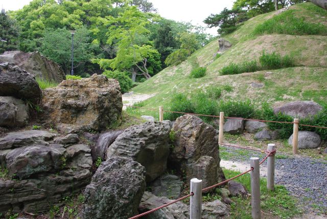 生々しい岩と丘。