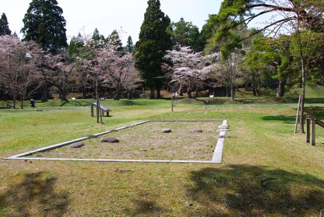 四角く囲われた建物の跡が何カ所もあります。