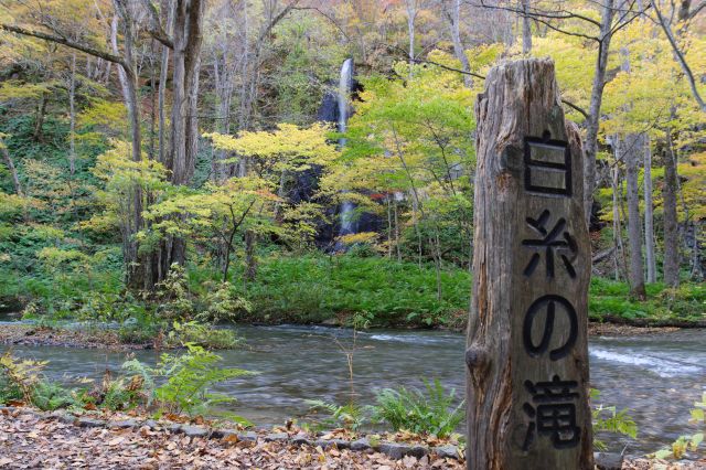 白糸の滝。ここで道路と合流し出入りできます。