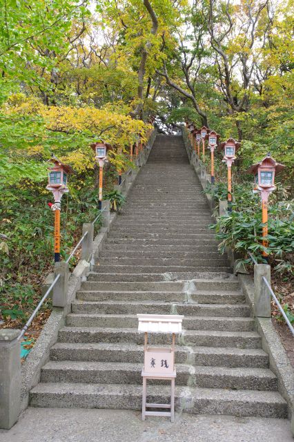 急階段を登ります。右には女坂もあります。