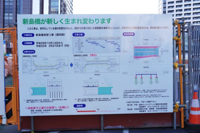 豊海側の勝どき5,6丁目を結ぶ新島橋は工事中。