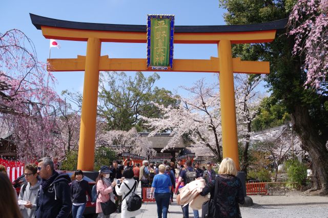 「平野皇大神」、東側の鳥居周辺も沢山の人。