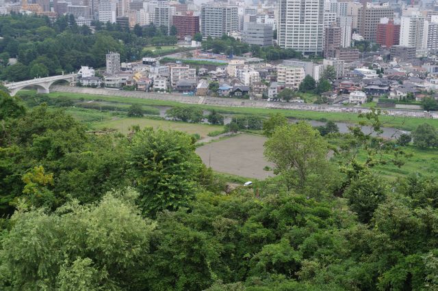 足元には広瀬川。