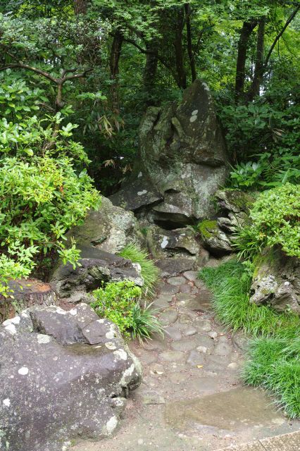 境内は緑があふれ、自然の岩などの造形を活かした造りが美しい。