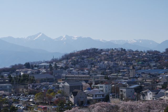 北アルプスの山並み。