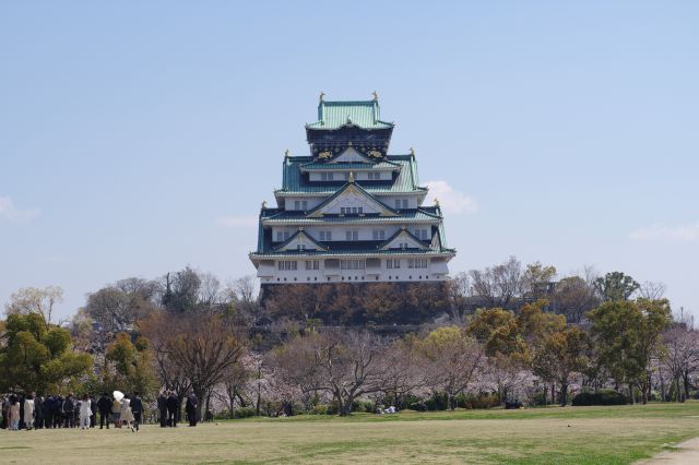 広場から天守閣を望む。