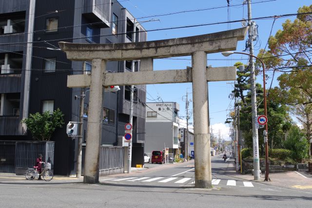 総門の向かいには道路を跨ぐ鳥居。