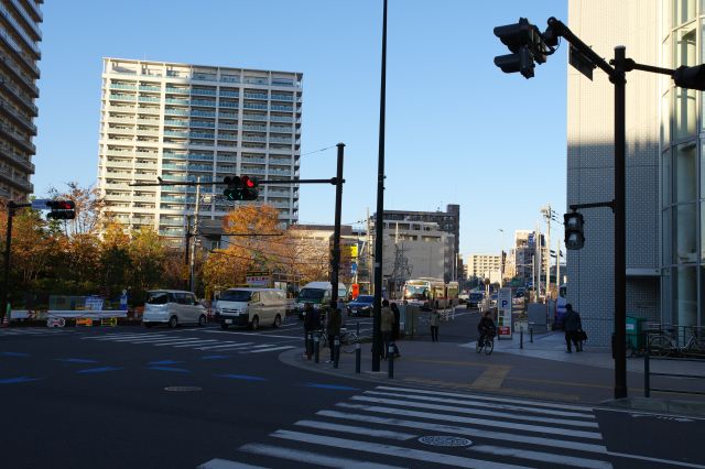 交通量の多い綱島街道。