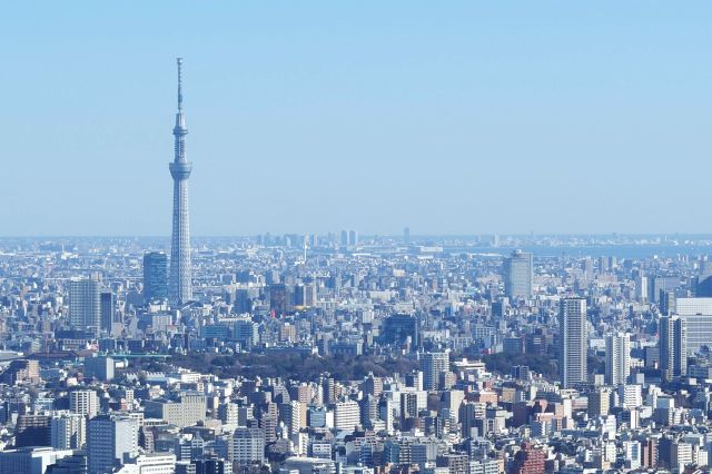 東京スカイツリー方面をズーム。奥には海浜幕張のビル群。