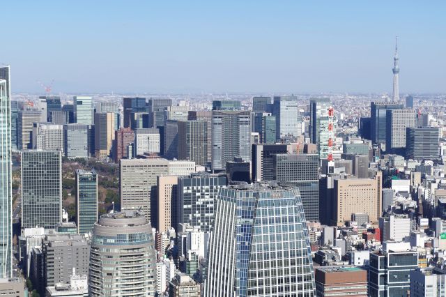 東京駅周辺、丸の内のビル群。