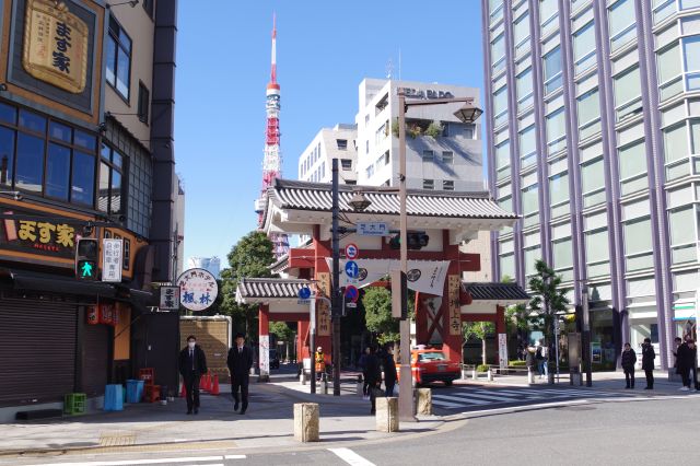 増上寺方面には道路をまたぐ大門があります。