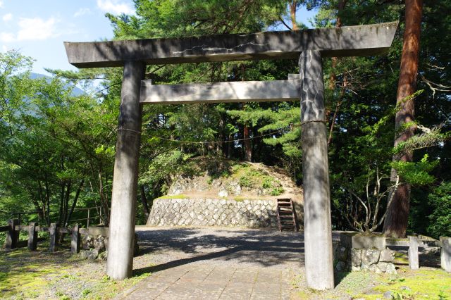 背後の道を二手に分けていた丘の上へ。