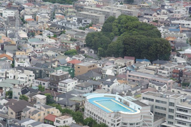 西太子堂駅右側の緑は太子堂八幡神社。