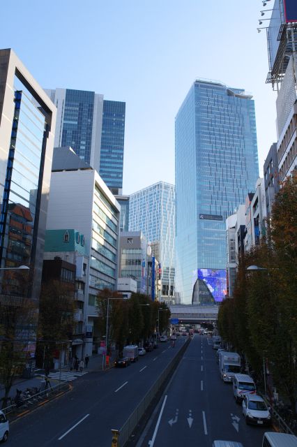 歩道橋上より、明治通りからの渋谷駅方面。