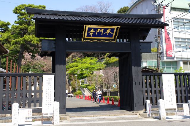 突き当りに黒い総門があります。