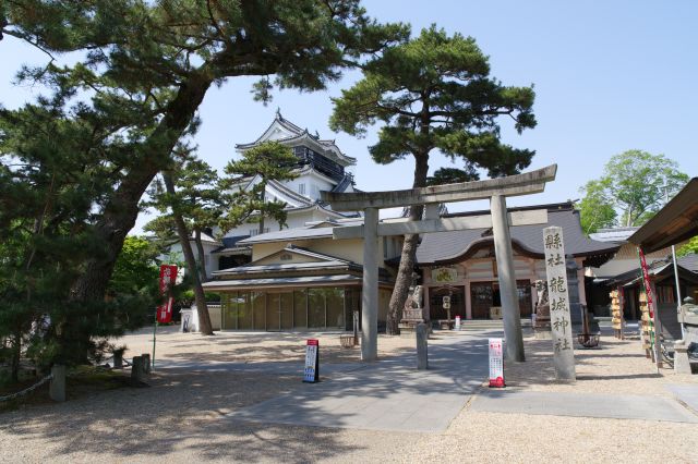 天守手前には家康を祀る東照宮の１つ、龍城（たつき）神社があります。