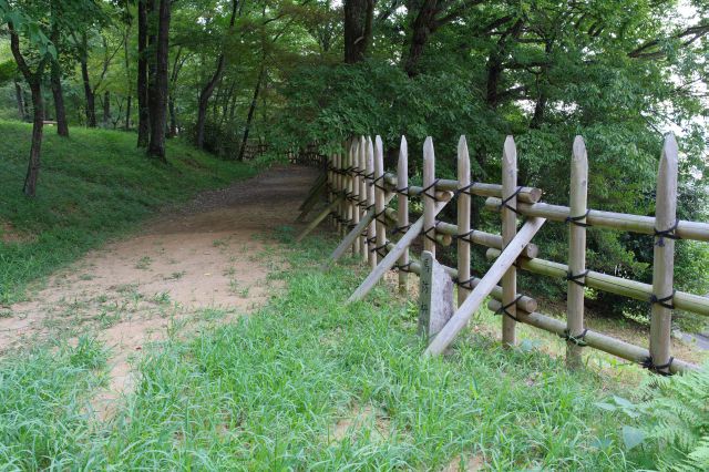 南の斜面側には馬防柵が並んでいます。