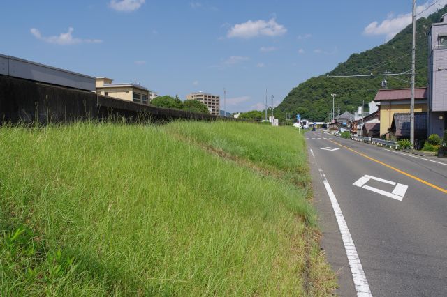 堤防沿いの道路へ。