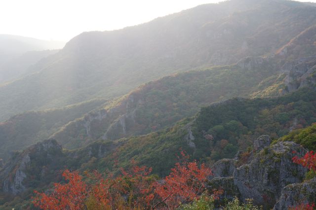 広い範囲に何重にも重なる山並。