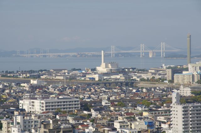 本州と四国を結ぶ長い瀬戸大橋。