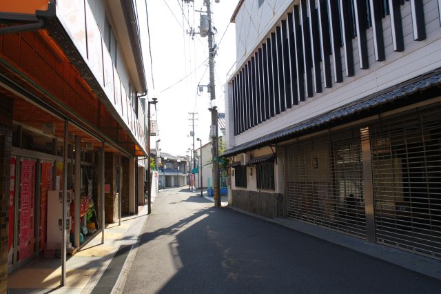 銀杏通りへ。レトロな商店が並びます。