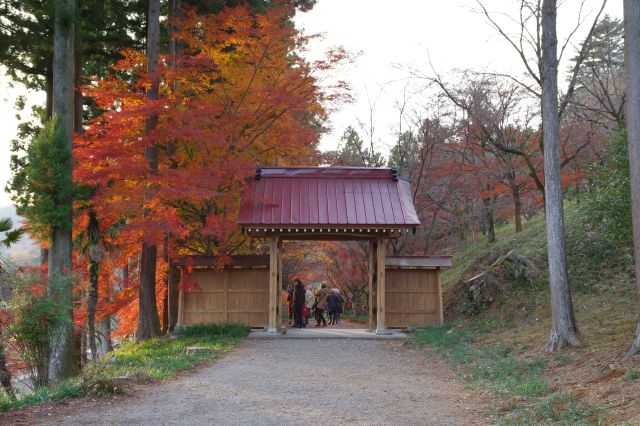 山門側の参道へ。紅葉が溢れています。