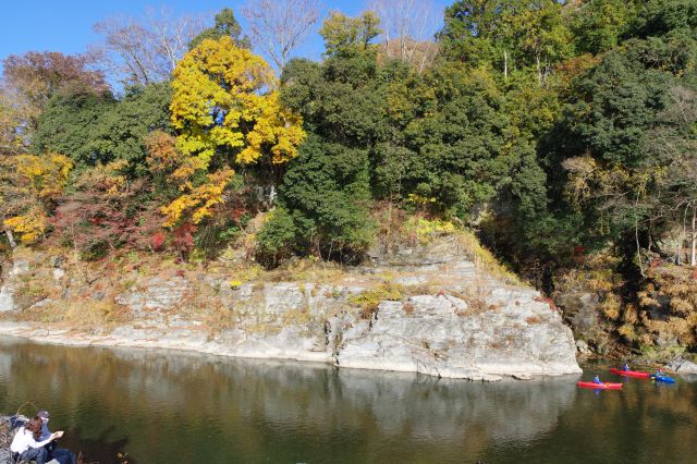 対岸の岩場や木々を眺めながら。